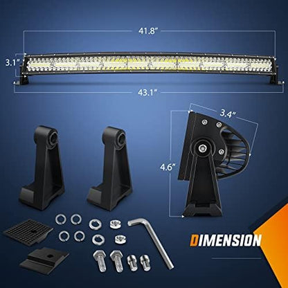 Nilight 42 Inch LED Light Bar 320 LED Chips 11240LM Curved Triple Row Spot Flood Combo High Power Driving Off Road Lights for Truck Tractor SUV ATV UTV Golf Cart Boats