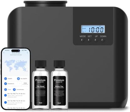 2026 Upgraded HVAC Scent Diffuser Machine Kit, Cover 5000 Sq.Ft, Wi-Fi Control, Hotel Scents Collection, Waterless Cold Air Aromatherapy Essential Oil Hotel Fragrance Diffuser for Large Room - Black