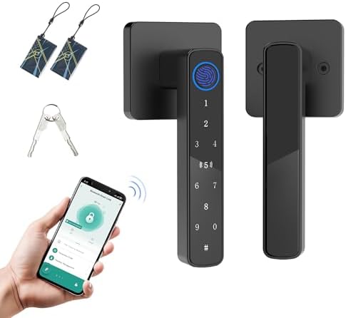 Fingerprint Door Lock-Smart Door knob, Biometric Door Locks,with App/Code/Backup Key/Fingerprint/IC Card, Smart Door Knob Keyless Entry Door Lock with Handle for Home Hotel Office Apartment Bedroom