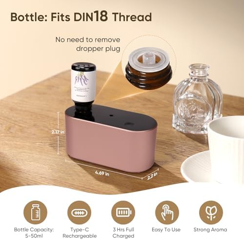 Waterless Diffuser for Home Essential Oil Diffuser, Aromatherapy Diffuser, Portable Scent Diffusers, 3 Mist Modes, Cycle Start for Bedroom, Office Studio 350-700 sq. ft Rose Gold