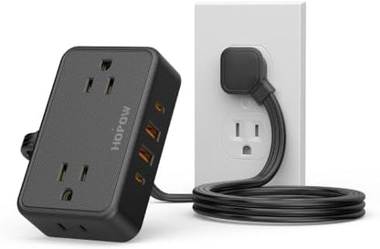 HOPOW Flat Plug Extension Cord, 4AC&2A2C, 3 FT Power Strip for Travel
