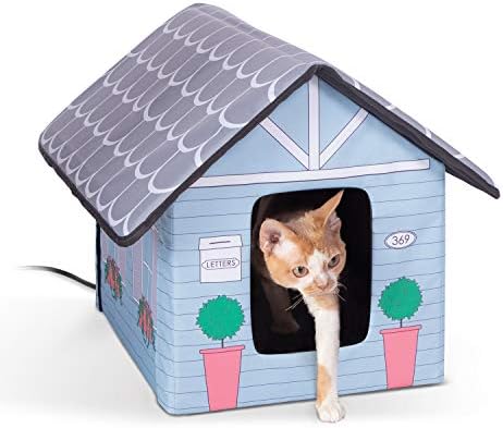 K&H Heated Cat House, Outdoor Kitty Shelter, Safety Listed, 20W, Cottage