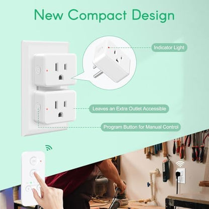 NineLeaf Programmable Remote Timer Switch & Wireless Outlet Plug, 500ft Range Plug in Light Switch, 15A/1500W Wall Mounted On/Off, No Wiring Needed for Fans, Christmas Lights, 1Remote 1Outlet