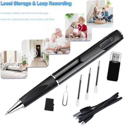 1080P WiFi Camera Pen, 32GB Card Included Portable Hidden Cam