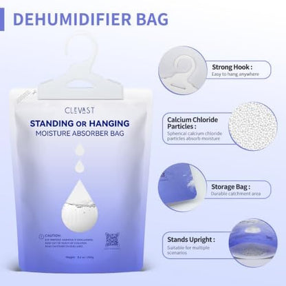 CLEVAST Moisture Absorbers Packets 10 Pack, Dehumidifier Bags for Closet, Unscented Hanging Humidity Absorber in Wardrobes, Bedrooms, Bathrooms (2 in1)