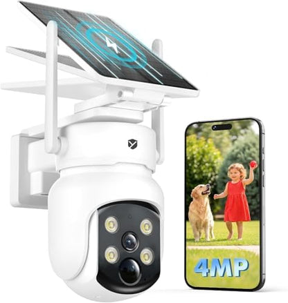 Solar Camera Wireless Outdoor, Security Camera with 2-in-1 Solar Panel, 4MP PTZ WiFi Camera, 360° Coverage, Dual-Band 2.4/5GHz, Color Night Vision Spotlight, Human Detection, No Monthly Fee