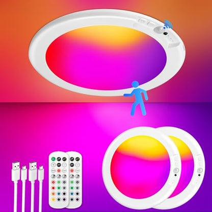Rechargeable Motion Sensor Ceiling Light, Battery Closet Light 12 RGB Color