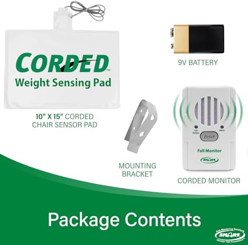 Smart Caregiver Chair Exit Alarm with Weight Sensing Pad - Automatically Alert Elderly Motion Detector for Dementia or Alzheimer's - 1 Year Warranty