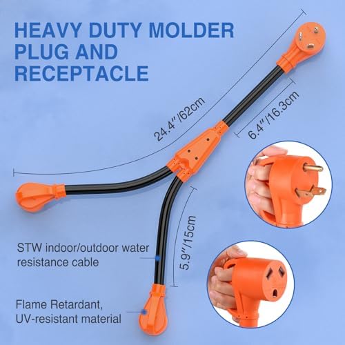 Nilight 30 Amp RV Y Splitter Adapter Cord 10 AWG NEMA TT-30P TT-30R