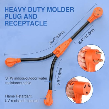 Nilight 30 Amp RV Y Splitter Adapter Cord 10 AWG NEMA TT-30P TT-30R