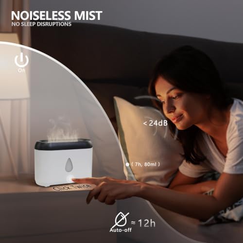 Flame Diffuser for Essential Oils, 200ml Ultrasonic Aroma Diffusers with Cool Mist, Aromatherapy Diffuser with Auto-Off Protection, Small Humidifier for Home,Office,Bedroom,Gift (7 Colors White)