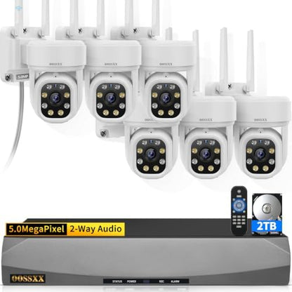 5MP PT Wireless Security Camera System 6Pcs Cameras 2TB HDD 45 Days Storage