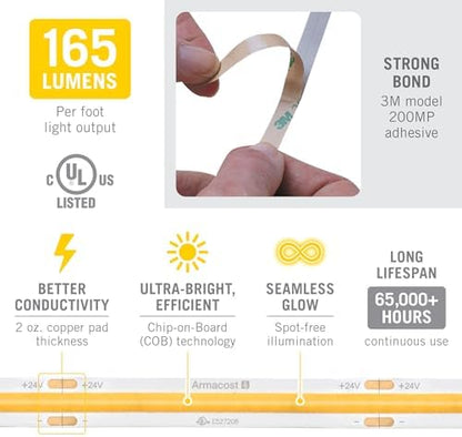 Armacost Lighting RibbonFlex Pro COB, 24V, 5000K, 165 Lumens/Ft, IP20, 2.5M 171410