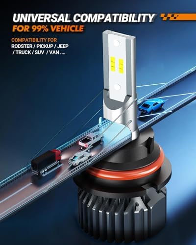 SEALIGHT 9007 Fog Light Bulbs, 80000LM 6000K Cool White, Real 1:1 Size 3 Min Plug-N-Play, No Noise Fanless 7055 Aluminum Alloy Self-Cooling Design, IP67 HB5 Bulbs Box of 2