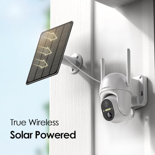 SEHMUA Solar Security Cameras Wireless Outdoor, 2K 360° View Battery Powered Outdoor Camera, WiFi Home Security with Spotlight Color Night Vision, PIR Sensor, 128GB Memory Card Included, White