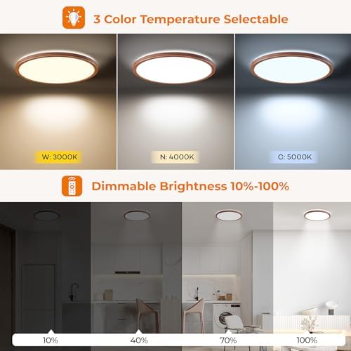Matane Motion Sensor LED Ceiling Light with Remote, 12 Inch Wired Flush Mount Light 3000K 4000K 5000K, 2400LM Dimmable Motion Sensor Light Indoor for Closet Hallway Laundry Stairs Walnut