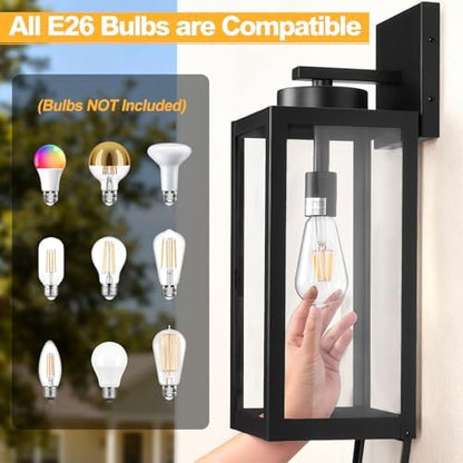 20" Black Large Outdoor Wall Lights with Closed Bottom, Front Porch Lights