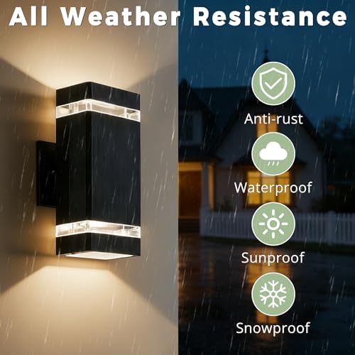 JYV Square Outdoor Wall Lights, Up and Down LED Porch Lights, Black