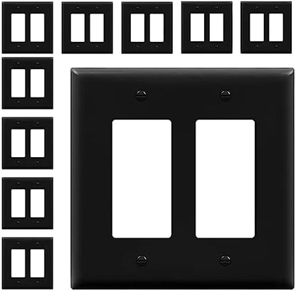 ENERLITES 2-Gang Black Mid-Size Decorator Switch Outlet Wall Plate, 10 Pack