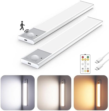 8" Under Cabinet Lighting Wireless, Remote, Motion Sensor, 2Pack, Silver