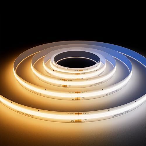 MIWISE CCT COB LED Strip Light Tunable White,20ft/6.1m Dimmable 2700K-6500K CRI90+ 24V LED Tape Light,for Under Cabinet Bedroom Kitchen DIY Lighting(Power Supply & Controller NOT Included)
