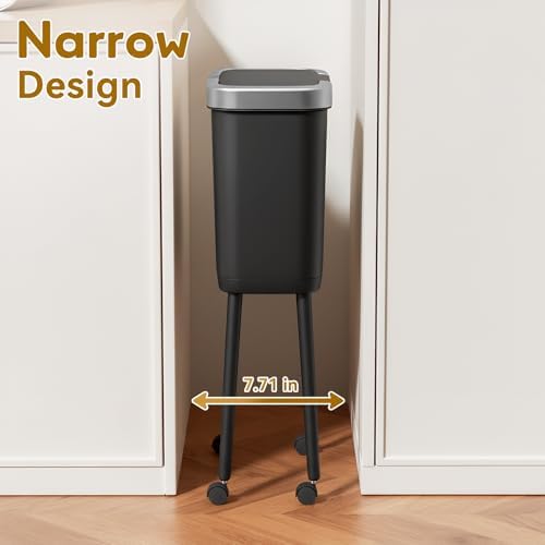 Procade Kitchen Garbage Can with Legs and Wheels,Narrow Rolling Trash Can