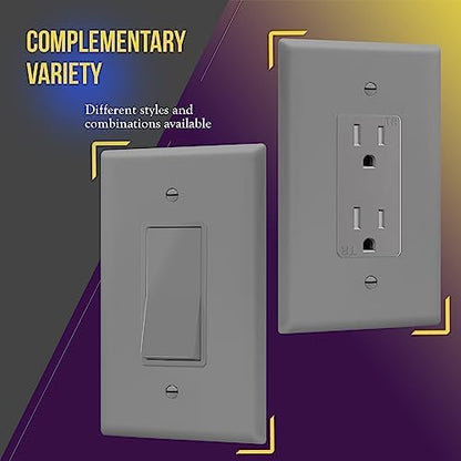 ENERLITES 1-Gang Gray Oversize Decorator Switch Outlet Wall Plate, 10 Pack