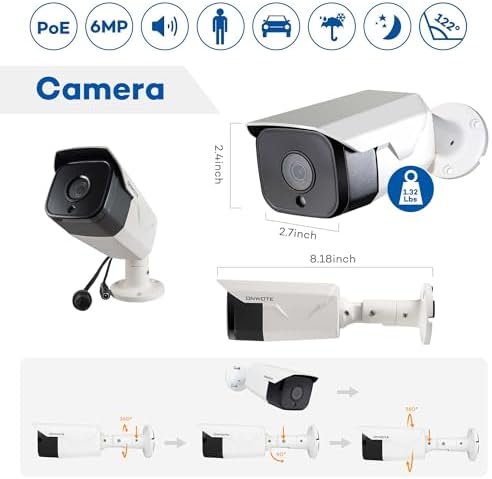 ONWOTE 6MP PoE IP Security Bullet Camera, Capture Video Audio, IR Night