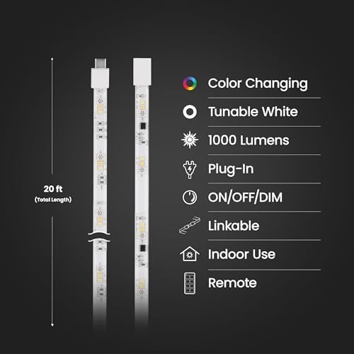 Feit Electric LED Tape Lights RGB Tunable White, Cuttable, Linkable - 20FT