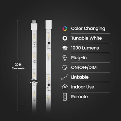 Feit Electric LED Tape Lights RGB Tunable White, Cuttable, Linkable - 20FT