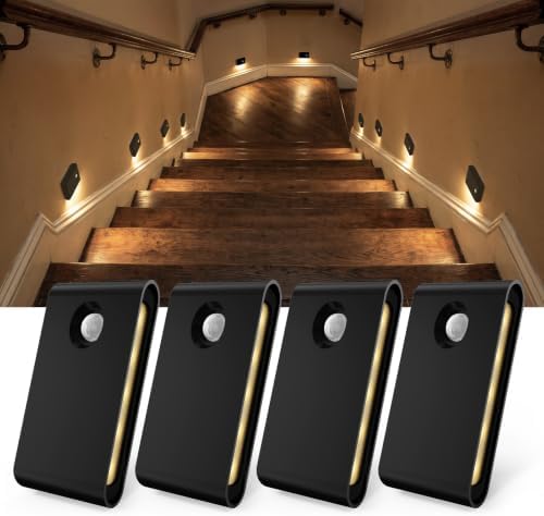 EZVALO 4 Pack Motion Sensor Night Lights Indoor, Rechargeable 1500mAh LED Stair Lights with Magnetic & Dimmable, Auto On/Off 3000K Soft White, Adhesive No Drill for Stairs, Hallway, Bathroom, Closet