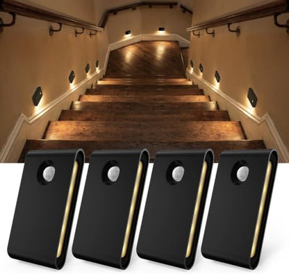 EZVALO 4 Pack Motion Sensor Night Lights Indoor, Rechargeable 1500mAh LED Stair Lights with Magnetic & Dimmable, Auto On/Off 3000K Soft White, Adhesive No Drill for Stairs, Hallway, Bathroom, Closet