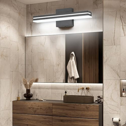 SineRise 16-Inch LED Modern Bathroom Vanity Light Bar, Matte Black Modern Acrylic Bathroom Wall Lighting Fixtures Over Mirror (Cool White 6000K)