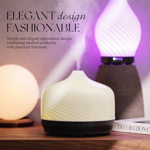 Porseme 500ml Glass Essential Oil Diffuser Aromatherapy Ultrasonic Cool Mist Humidifier 15-21 Running Hours Waterless Auto-Off Air Diffusers for Sleeping Yoga Working Spa(Pure White)
