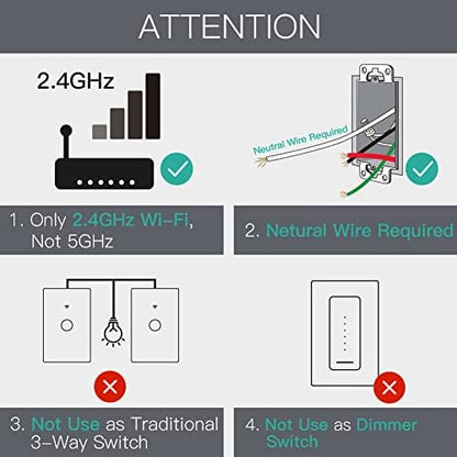 MoesGo WiFi Smart Wall Light Switch,Glass Panel, Multi-Control(3 Way), 2.4GHz Wi-Fi Touch Switches, Neutral Wire Required, Remote Control Smart Life/Tuya App, Work with Alexa, Google Home Black 1 Gang