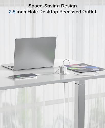 2.5 inch Power Grommet,20W USB-C Charging,1 Outlet with 2 USB C,1 USB Port,Furniture Flush Mount for Desktop,Recessed Power Strip,Workspace Essential Desk Outlet (White, 10 FT)