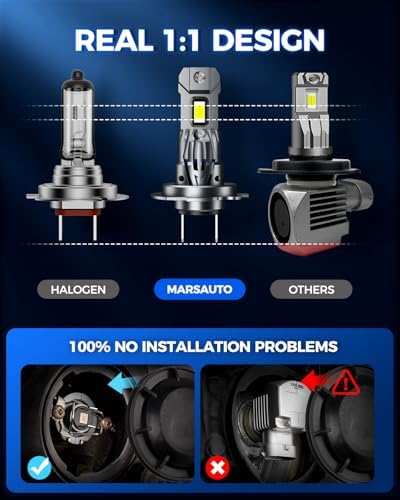 Marsauto M1S H1 H7 LED Bulbs Combo, 80000LM 6000K Cool White Super Bright, 2 Pairs H1+H7 LED Fog Light Replacement, Plug and Play, 60,000+ Hours Lifespan, 4-Pack for ATV Headlights