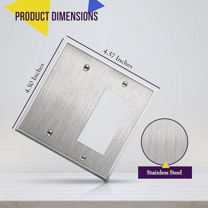 ENERLITES Combination Blank Device & Decorator Switch Metal Wall Plate