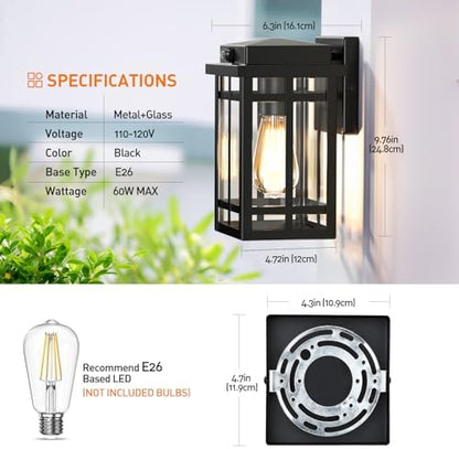 2 Packs Dusk to Dawn Outdoor Wall Lighting 9.76'', Black