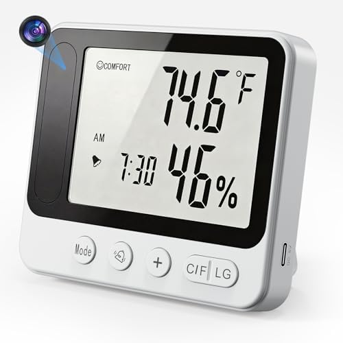 Hygrometer with Camera 4K WiFi Nanny Cam with Humidity and Tempreture Monitor, Motion Detection, Night Vision, Live View by Phone