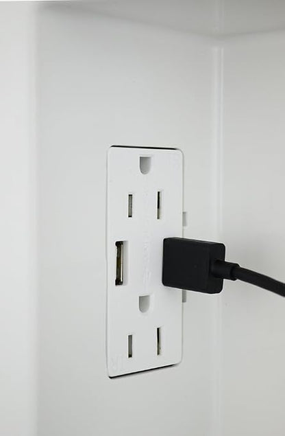 DATA COMM Electronics 45-0231-WH USB Recessed Media Outlet Box, In-Wall Cable Management, Duplex Receptacle,4.0 Amp Dual USB Ports, Large Cable Pass-Through, Design for Thin Mounts & TV, White