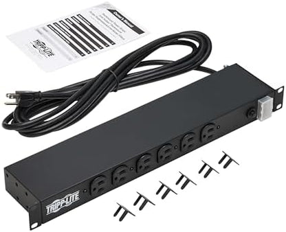 Tripp Lite 12-Outlet Rackmount PDU Power Strip, Network-Grade Front & Rear Facing Outlets, 20A, 120V, 15ft Cord with 5-20P Plug, Horizontal 1U Rack Mount, Lifetime Manufacturer's Warranty (RS1215-20)