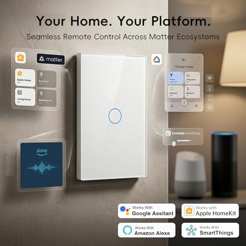 iPazzPort Matter Smart Touch Light Switch, 1-Gang Single Pole