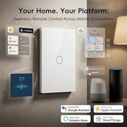 iPazzPort Matter Smart Touch Light Switch, 1-Gang Single Pole