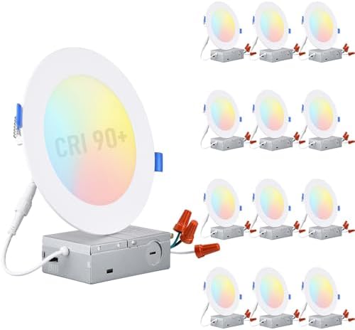 TORCHSTAR 12-Pack 5CCT 6 Inch Ultra-Thin LED Recessed Light, CRI90 12W