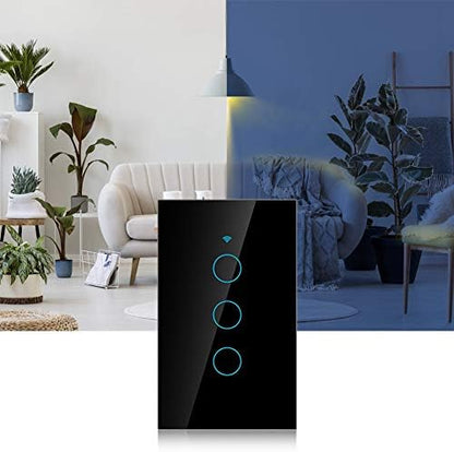 3-gang Smart Switch Wall Light Remote Control Voice Control Switch Single Circle for Home SIRI(US Black)