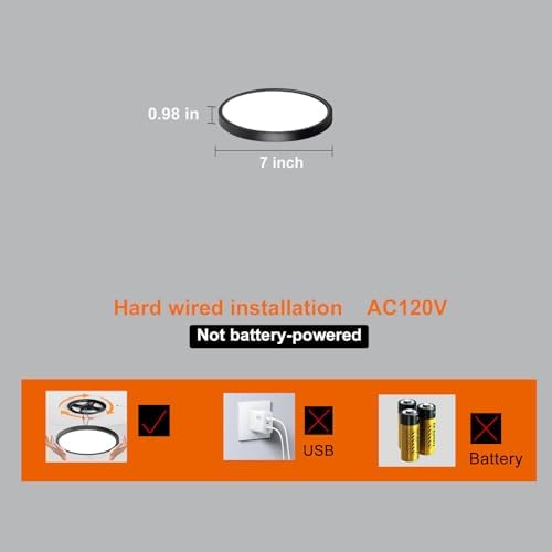 7in Motion Sensor Ceiling Light Indoor, 15W 1500LM, Black