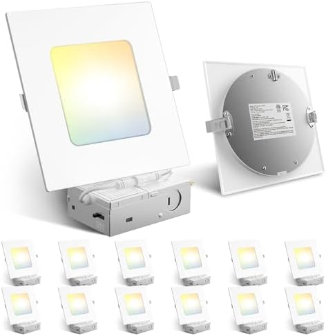 Amico 12 Pack 6 Inch 5CCT Ultra-Thin Square LED Recessed Ceiling Light