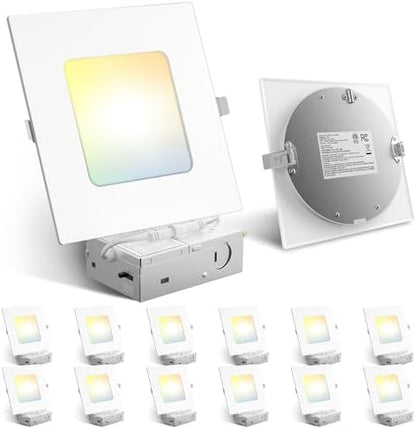 Amico 12 Pack 6 Inch 5CCT Ultra-Thin Square LED Recessed Ceiling Light