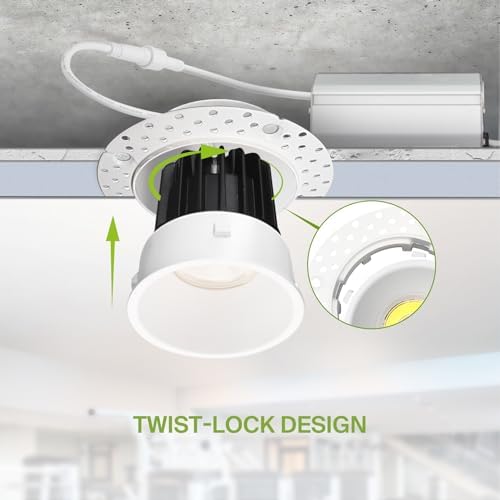 ASD 2 Inch Trimless LED Recessed Ceiling Light Fixture, Mud-in Canless Downlight with Junction Box, 5CCT Selectable 2700K-5000K, 8W 643 Lumens, CRI90+, Anti-Glare, Dimmable, IC & Wet Rated, ETL
